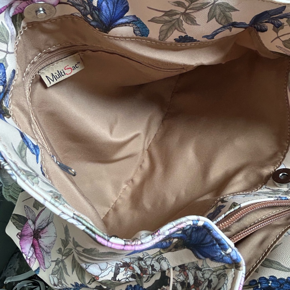 NWT MultiSac Pastel Medium Floral Cream Tote Bag with Tan Straps - Picture 3 of 12
